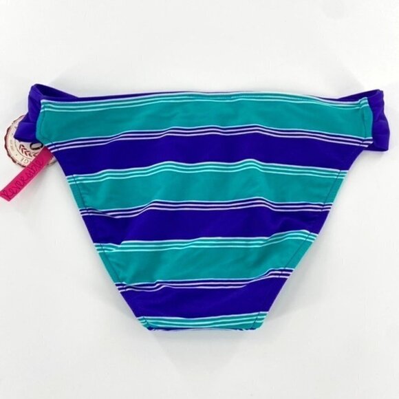 Reversible Swimsuit Bikini Bottoms Junior Sz M Blue Teal Striped Ruched SIdes - Picture 2 of 13